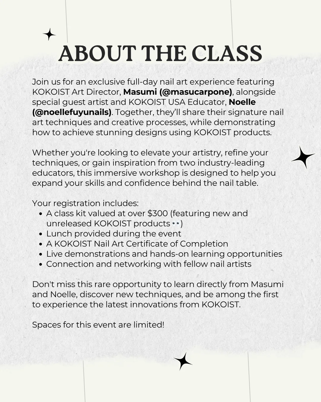 SAN ANTONIO, TX 08/29 IN-PERSON KOKOIST Nail Art Workshop with Masumi Utsumi and Noelle Moore - Image 2