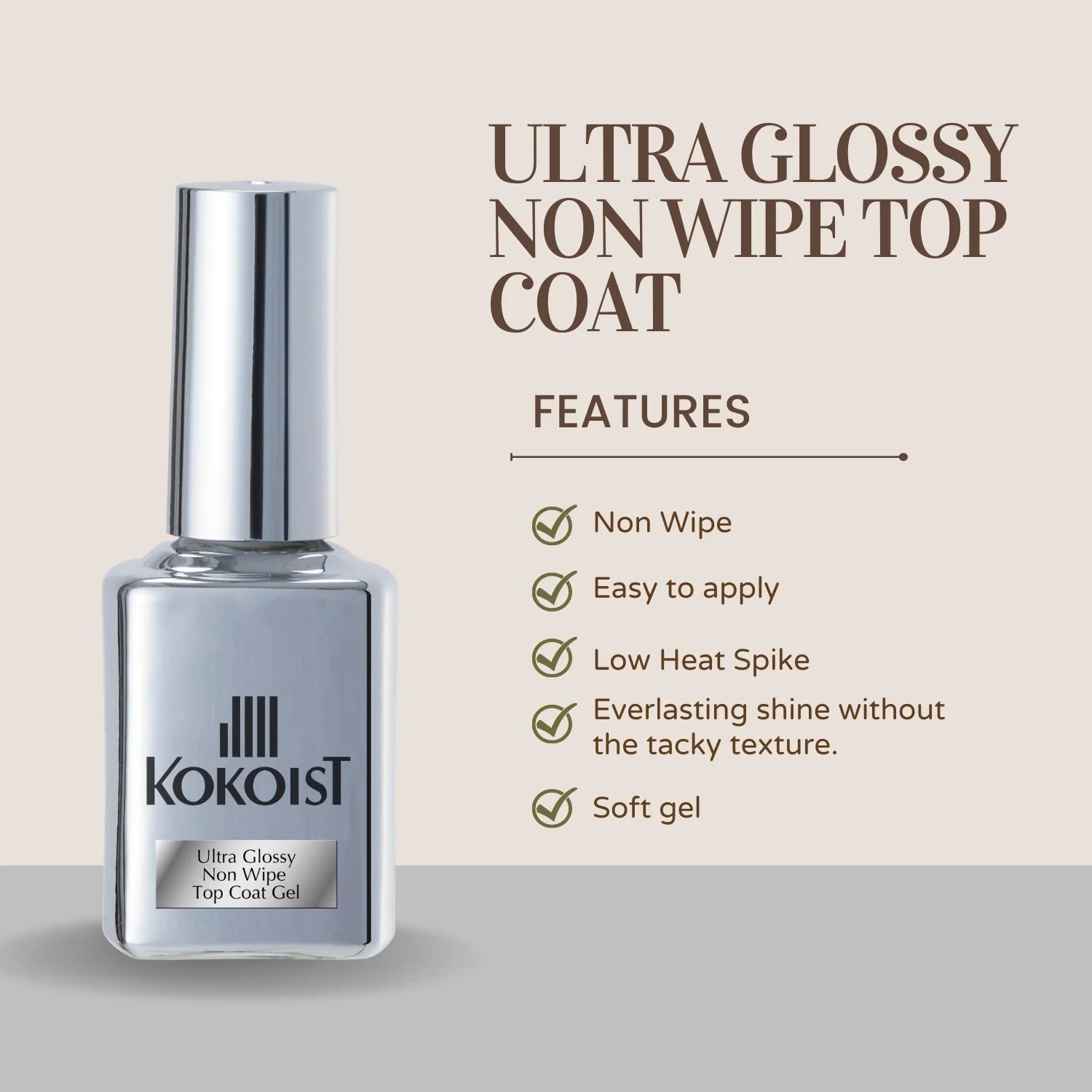 Ultra Glossy Non Wipe Top Coat Gel 15ml - Image 4